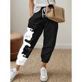 Women's Sweatpants Pants Trousers Cat Geometry Pocket Print Long Micro-elastic Mid Waist Active Fashion Street Daily Wear Black White S M Spring