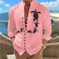 Turtle Men's Fashion Casual Graphic Cotton Shirt Daily Wear Vacation Going out Spring Summer Standing Collar Long Sleeve White Pink Blue S M L Washable Cotton Fabric Shirt