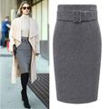 Women's Skirt Pencil Work Skirts Above Knee Skirts Solid Colored Office / Career Daily Fall Winter Tweed Woolen Fashion Gary Black Wine