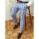 Men's Trousers Chinos Chino Pants Plaid Dress Pants Print Lattice Full Length Casual Daily Casual Trousers White Blue Purple Micro-elastic