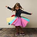 Kids Girls' Dress Color Block Rainbow Long Sleeve Casual Cute Cotton Knee-length Fall Winter 3-6 Y Gray