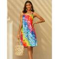 Women's Beach Dress Resort Wear Beach Wear Mini Dress Print Tropical Fashion Rainbow Spaghetti Strap Sleeveless Loose Fit Outdoor Daily Rainbow Blue 2023 Summer Spring S M L XL