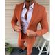 Men's Set Suits Blazer Business Cocktail Party Wedding Party 2 Piece Fashion Casual Spring Fall Polyester Stripes Pocket Casual / Daily Single Breasted Blazer Black White Orange