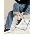 Women's Jeans Fleece Wide Leg Pants Trousers Full Length Fashion Streetwear Daily Black Grey Blue XS S Fall Winter