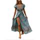 Women's Casual Dress Wrap Dress A Line Dress Floral Print V Neck Long Dress Maxi Dress Bohemia Boho Vacation Short Sleeve Summer