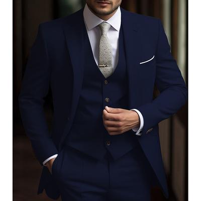 Men's Wedding Suits Navy Blue Brown Daily Business Solid Colored Tailored Fit 3 Piece Single Breasted Two-buttons