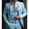 Pink Navy Blue Sky Blue Men's Wedding Suits Solid Colored 3 Piece Daily Business Formal Tailored Fit Single Breasted Two-buttons 2024
