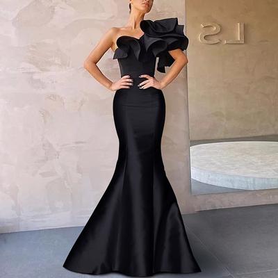 TS Mermaid Evening Gown Corsets Dress Formal Wedding Guest Floor Length Sleeveless One Shoulder Taffeta with Ruffles Shouder Flower Masquerade Dress 2025