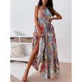 Women's Casual Dress Swing Dress Floral Paisley Backless Print Halter Neck Long Dress Maxi Dress Bohemia Streetwear Street Holiday Sleeveless Regular Fit Red Blue Summer S M L XL 2XL