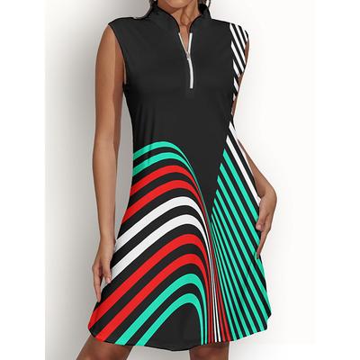 Women's Golf Dress Green Sleeveless Stripes Ladies Golf Attire Clothes Outfits Wear Apparel