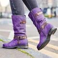 Women's Boots Plus Size Comfort Shoes Mid Calf Boots Outdoor Daily Solid Color Polka Dot Mid Calf Boots Zipper Chunky Heel Round Toe Casual Comfort Minimalism Walking Faux Leather Zipper Purple
