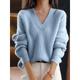 Women's Pullover Sweater Jumper V Neck Ribbed Knit Polyester Oversized Fall Winter Regular Outdoor Daily Going out Stylish Casual Soft Long Sleeve Solid Color Navy Blue Blue Camel S M L