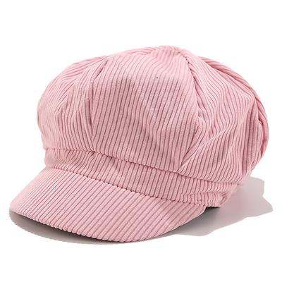 1PCS Solid Color Women Beret Spring Autumn Newsboy Hat Vintage Corduroy Elasticity Peaked Cap Painter Hat