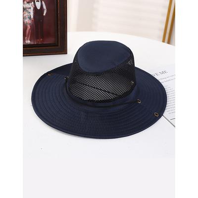 Men's Bucket Hat Sun Hat Fishing Hat Boonie hat Hiking Hat Black Dark Navy Cotton Mesh Wide Brim Stylish Casual Daily Outdoor clothing Holiday Plain UV Sun Protection Sunscreen