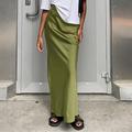 Women's Skirt Long Skirt Maxi High Waist Skirts Ruched Solid Colored Street Daily Spring Summer Satin Elegant Fashion Casual Light Pink Wine Violet Navy