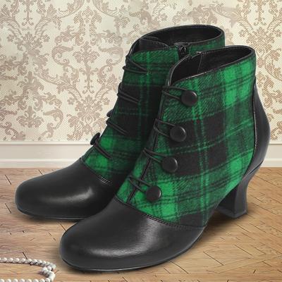 Women's Heels Boots Plus Size Heel Boots Party Christmas Xmas Plaid Color Block Booties Ankle Boots Winter Lace-up Chunky Heel Pointed Toe Elegant Vintage Fashion Polyester Faux Leather Zipper Red