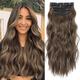 4PCS Clip in Hair Extensions Honey Blonde Mixed Light Brown 20 Inch Long Wavy Synthetic Hair Extensions