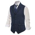 Men's Vest Waistcoat Daily Wear Vacation Going out Retro Vintage Spring Fall Button Polyester Comfortable Plain Single Breasted V Neck Regular Fit Black Dark Navy Coffee Gray Vest