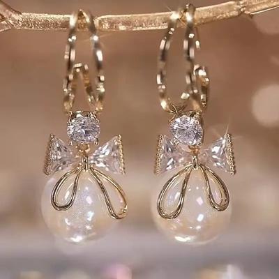 Women's Pearl Drop Earrings Fine Jewelry Classic Precious Stylish Simple Earrings Jewelry Gold For Wedding Party 1 Pair