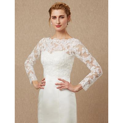 Long Sleeve Shrugs Lace / Tulle Fall Wedding / Party / Evening Women's Wrap With Appliques / Button dress to impress 2025