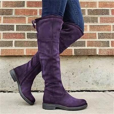 Women's Purple Over-the-Knee Suede Boots with Flat Heel - Stylish and Comfortable for Winter Casual Wear