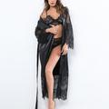 Women's Bathrobe Robes Gown Nighty Silk Kimono 1 PCS Pure Color Simple Casual Comfort Party Home Wedding Party Satin Gift V Neck Long Sleeve Lace Belt Included Summer Spring Black White