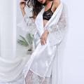 Women's Bathrobe Robes Gown Nighty Silk Kimono 1 PCS Pure Color Simple Casual Comfort Party Home Wedding Party Satin Gift V Neck Long Sleeve Lace Belt Included Summer Spring Black White