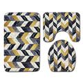 Set of 3 Pieces Bathroom Rug, U Shaped Contour Rug Toilet lid Cover, Marble Texture Bath mat, Non Slip Soft Absorbent Polyester Carpet