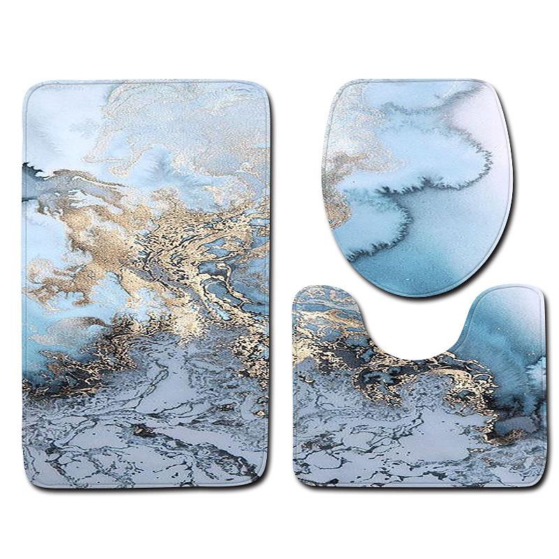 Set of 3 Pieces Bath Mat Non-slip Bathroom Rug, U Shaped Contour Rug Toilet lid Cover, Marble Texture Bath mat, Non Slip Soft Absorbent Polyester Carpet
