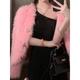 Women's Cardigan Sweater Crew Neck Ribbed Knit Polyester Imitation Mink Faux Fur Trim Fall Winter Daily Going out Weekend Stylish Casual Soft Long Sleeve Solid Color Black White Pink One-Size