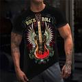 Rock And Roll Mens Graphic Shirt 3D Black Cotton Tee Guitar Musical Instrument Crew Neck Clothing Apparel Print Outdoor Casual Short Birthday T-Shirt