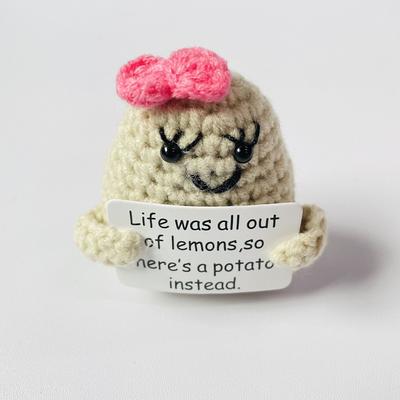 2pcs Funny Positive Potato Cute Wool Knitting Doll, Positive Card Positivity Affirmation Cards Funny Knitted Potato Doll, Creative Small Gift, Holiday Accessory, Birthday Party Supplies