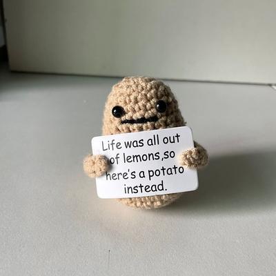 2pcs Funny Positive Potato Cute Wool Knitting Doll, Positive Card Positivity Affirmation Cards Funny Knitted Potato Doll, Creative Small Gift, Holiday Accessory, Birthday Party Supplies