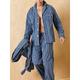 Men's Loungewear Sleepwear Pajama Set Pajama Top and Pant 2 Pieces Stripe Stylish Casual Comfort Home Daily Cotton Comfort Lapel Long Sleeve Shirt Pant Drawstring Elastic Waist Spring Fall Black Blue