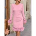 Women's Black Dress Party Dress Cocktail Dress Mini Dress Black Pink Long Sleeve Faux Fur Trim Spring Fall Winter Crew Neck Fashion Wedding Guest Summer Dress Black Cocktail Dress