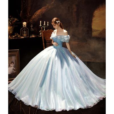 Blue Princess Cinderella Off Shoulder A-Line Long Evening Prom Dresses Retro Vintage Rococo Ball Gown Prom Dress Women's Wedding Costume Ball Gown Halloween Carnival Masquerade Wedding Party Dress