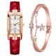 Lady Quartz Small Watch With Square Roman Numerals Dial Vintage Dress Watch Rhinestone Wristwatches with Chain Bracelet