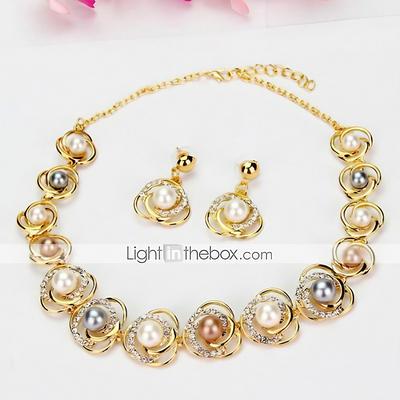 1 set Jewelry Set Bridal Jewelry Sets For Women's Christmas Wedding Party Evening Imitation Pearl Rhinestone Gold Plated Cut Out Precious / Gift