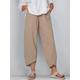 Women's Linen Pants Chinos Pants Trousers Cotton Plain Side Pockets Baggy Ankle-Length Mid Waist Fashion Casual Weekend Navy Blue khaki S M