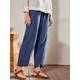 Women's Linen Pants Chinos Pants Trousers Cotton Plain Side Pockets Baggy Ankle-Length Mid Waist Fashion Casual Weekend Navy Blue khaki S M