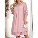 Women's Plus Size Lace Dress Party Dress Cocktail Dress Lace Embroidered Crew Neck 3/4 Length Sleeve Midi Dress Birthday Vacation Pink Dark Blue Spring Winter