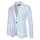 Male Blazer Party / Cocktail Bar Reflective Logo Sequin All Seasons Sequin Traditional / Classic Lapel Regular Silver White Dark Navy Green Rainbow Jacket