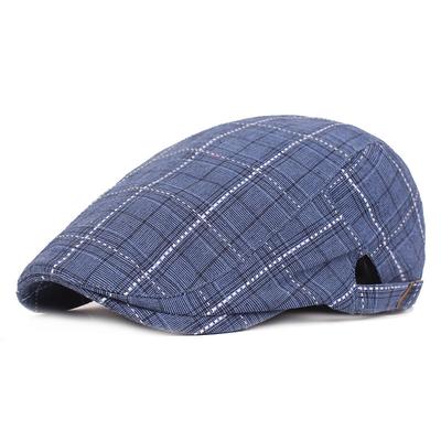 Men's Flat Cap Blue Light Grey Cotton Simple 1920s Fashion Party / Evening Stripes and Plaid Casual