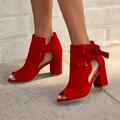 Women's Heels Sandals Plus Size Sandals Boots Summer Boots Daily Solid Color Booties Ankle Boots Summer Bowknot Lace-up Chunky Heel Open Toe Elegant Fashion Minimalism Satin Lace-up Black Red Grey