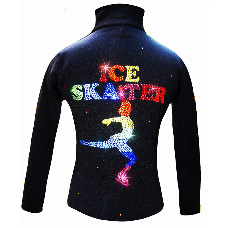 Figure Skating Fleece Jacket Women's Girls' Ice Skating Jacket Top White Red Blue Stretchy Training Competition Skating Wear Thermal Warm Crystal / Rhinestone Long Sleeve Ice Skating Figure Skating