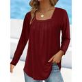 Women's T shirt Tee BurgundyTee Plain Casual Blue long sleeve Wine red long sleeves Pink Long Sleeve Daily Basic Beach Square Neck Regular Fit Fall Winter