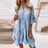 Women's Denim Dress Casual Dress Denim Shirt Dress Midi Dress Denim Casual Outdoor Daily Vacation Shirt Collar Button Half Sleeve Summer Spring 2023 Loose Fit Light Blue Pure Color S M L XL XXL