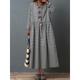 Women's Black Spring Fall Long Dress Maxi Dress Linen-Inspired Dresses Casual Dress Cotton Linen Dress Basic Casual Outdoor Daily Weekend Loose Fit Plaid Crew Neck