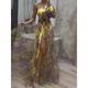 Women's Black Dress Prom Dress Party Dress Split Print One Shoulder Long Sleeve Vacation Yellow Red Spring Winter