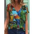 Women's T shirt Tee Light Green Army Green Red Tropical Print Short Sleeve Casual Holiday Tropical V Neck Regular Butterfly Flamingo Painting S